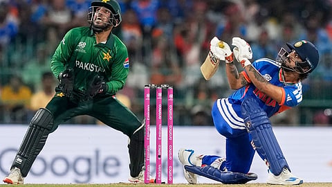 India's Ishan Kishan plays a shot during the T20 World Cup cricket match between India and Pakistan in Colombo