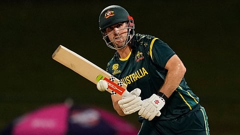 Australia's captain Mitchell Marsh plays a shot during the T20 World Cup cricket match 