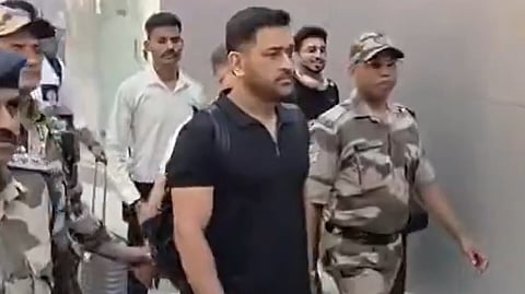 MS Dhoni arrives at Ahmedabad  