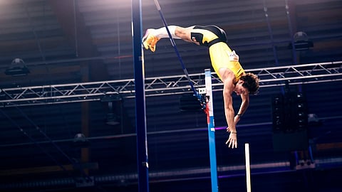Sweden's Armand Duplantis clears 6.31 meters for a men's indoor pole vault world record at the Mondo Classic pole vault gala