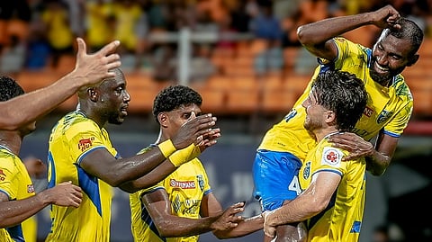 Kerala Blasters team goal celebration