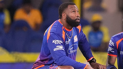Mumbai Indians batting coach Kieron Pollard during a training session