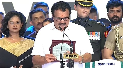 K Muraleedharan was sworn in as a minister in English.