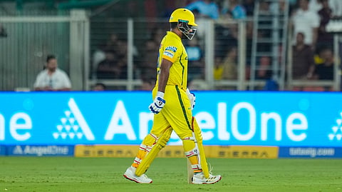 Chennai Super Kings' Sanju Samson walks back to the pavilion after his dismissal 