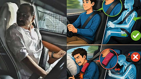Is the cushion cover on the seat belt dangerous? What should we be careful of?
