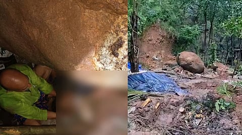 A 50-year-old woman sustained serious injuries after a rock dislodged