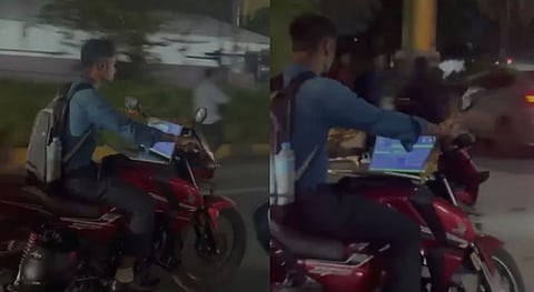 Hyderabad Man Spotted With Laptop On Fuel Tank Of Vehicle, Video Viral