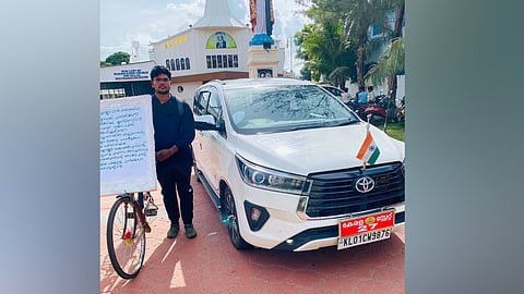 Panchayat President arrives on bicycle