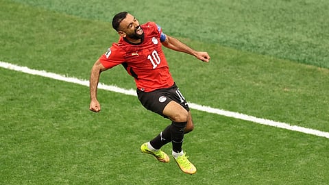 Egypt's Mohamed Salah (10) celebrates after scoring his side's second goal during the World Cup Group G soccer match between New Zealand and Egypt in Vancouver 