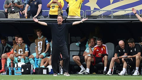 Germany head coach Julian Nagelsmann shouts at the referee during the second half of a World Cup Group E soccer match against Ecuador 