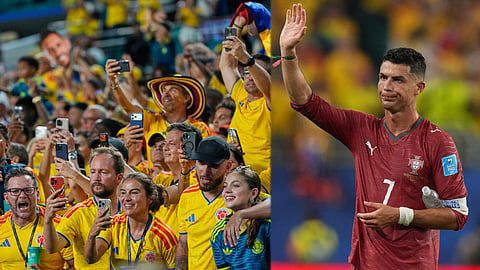 Portugal's Cristiano Ronaldo (7) waves following the World Cup Group K soccer match between Colombia and Portugal in Miami Gardens