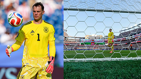 Germany goalkeeper Manuel Neuer (1) tosses the ball during the World Cup round of 32 soccer match between Germany and Paraguay 