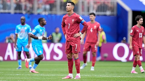 Portugal's Cristiano Ronaldo reacts during the World Cup Group K soccer match between Portugal and Congo 