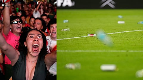 Fans watching on a big screen in Lisbon, Portugal, react after VAR disallowed a second goal by Croatia in the last minute of the World Cup round of 32 soccer match between Portugal and Croatia 