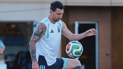 Argentina's Lionel Messi trains for the World Cup soccer tournament  