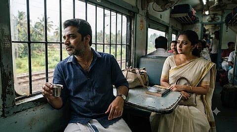 Man and woman in train