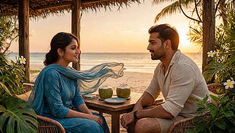 young lady and man in beach side
