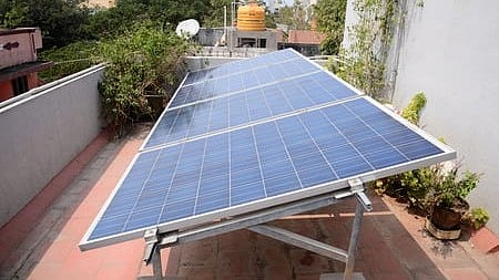 Solar panel is installed on the rooftop of a house 
