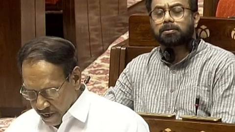 aiadmk mp m thambidurai gets agitated with john brittas in the rajyasabha