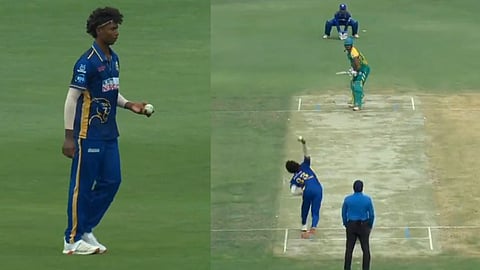 Deepesh Devendran bowling