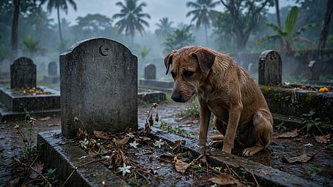 dog in a cemetry