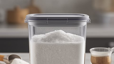 sugar in plastic container