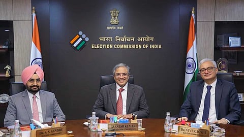 CEC Gyanesh Kumar with election commissioners Sukhbir Singh Sandhu and Vivek Joshi