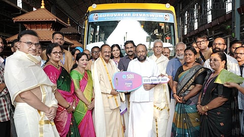 Minibus offered as an offering to Guruvayur Temple by SBI
