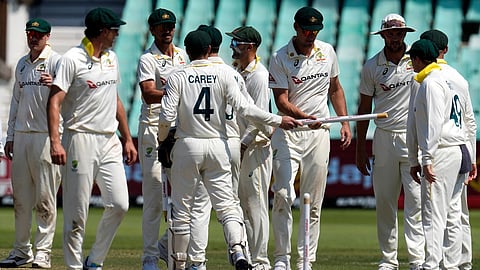 Australia's celebrate after winning the first cricket test match against South Africa 