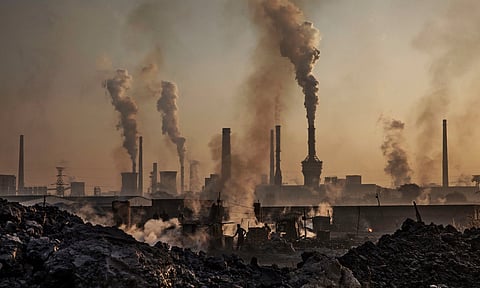 Smoke billows from a large steel plant in Inner Mongoli