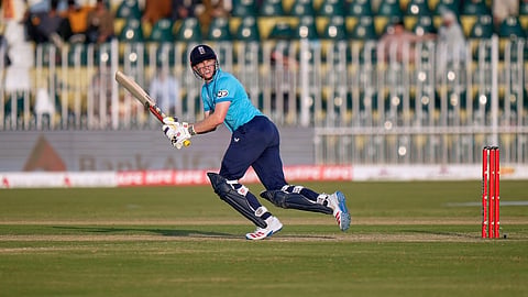 England's Harry Brook bats during the tri-series one-day international cricket match between Sri Lanka and England