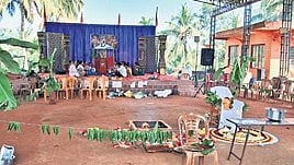 Pandal set up on PWD land at Jodukallu where a ‘Shri Rama Nama Taraka’ yagna was held on Monday