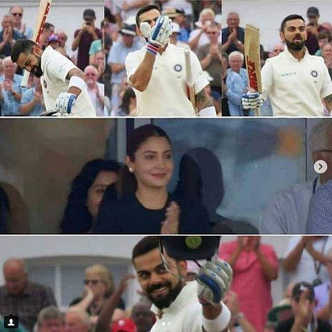 വീണ്ടും പറന്നു സെഞ്ച്വറിക്ക് ശേഷമുള്ള ചുംബനം; വൈറലായി കോഹ് ലി- അനുഷ്ക 'ഫ്‌ളൈയിങ് കിസ്' (വീഡിയോ)