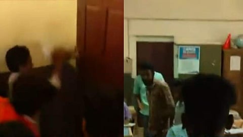 അധ്യാപകന് സസ്‌പെന്‍ഷന്‍, രോഷം അടങ്ങാതെ നാട്ടുകാര്‍; സ്റ്റാഫ് റൂമിന്റെ വാതില്‍ തകര്‍ത്തു, കയ്യേറ്റശ്രമം