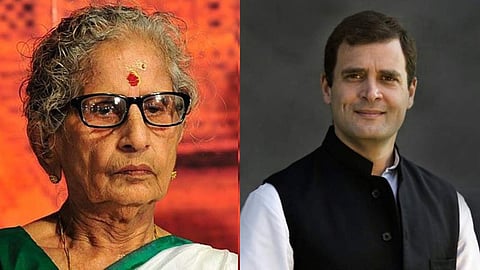 'ഭാരതത്തിന്റെ ധീരനാം പുത്രന്നു കേരളമുറ്റ പോറ്റമ്മയാവണം'; രാഹുലിനെ പുകഴ്ത്തി ലീലാവതി ടീച്ചറിന്റെ കവിത 