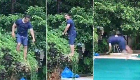 സ്വിമ്മിങ് പൂളിലേക്ക് ഫ് ളിപ്‌ ചെയ്ത്‌ സല്‍മാന്റെ ചാട്ടം, സാഹസം കണ്ട് അമ്പരന്ന് ആരാധകര്‍, പ്രായം 25ആണോ! (വിഡിയോ)