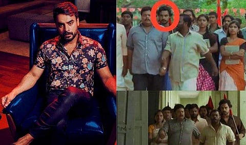 അനൂപ് ചന്ദ്രന് പിന്നിലായി കൊടിയും പിടിച്ച് ടൊവിനോ തോമസ്; ക്യാമറക്കു മുന്നില്‍ മുഖം കാണിക്കാനുള്ള തത്രപ്പാടിനെക്കുറിച്ച് താരം