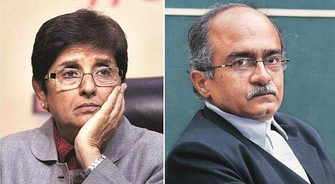 'ഇവര്‍ക്കൊപ്പം പ്രവര്‍ത്തിച്ചതില്‍ ലജ്ജിക്കുന്നു, ഐപിഎസ് ഓഫീസര്‍ ആയിരുന്നെന്ന് വിശ്വസിക്കാനാവുന്നില്ല'; കിരണ്‍ ബേദിക്കെതിരെ പ്രശാന്ത് ഭൂഷണ്‍ 