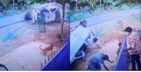 കുതിച്ചു പാഞ്ഞ കാര്‍ തലകീഴായി കരണം മറിഞ്ഞു, കാറിലുണ്ടായിരുന്ന രണ്ടുപേര്‍ തെറിച്ച് റോഡിലേക്ക്; ഞെട്ടിക്കുന്ന വീഡിയോ