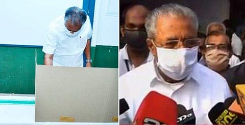 പിണറായി വിജയന്‍ വോട്ടു രേഖപ്പെടുത്തുന്നു