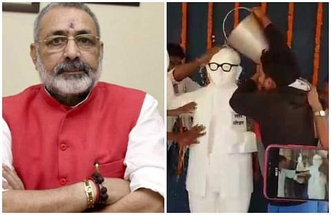 'ഗിരിരാജ് സിങ് അംബേദ്കറിനെ അശുദ്ധനാക്കി'; മാലയിട്ട പ്രതിമയില്‍ ഗംഗാജലം ഒഴിച്ചു കഴുകി സിപിഐ, ആര്‍ജെഡി പ്രവര്‍ത്തകര്‍