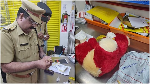 പെട്ടി കണ്ട് സംശയം; പൊലീസിനെ അറിയിച്ചു; പിറന്നാള്‍ സമ്മാനമായി അയച്ച പാവക്കുട്ടിക്കുള്ളില്‍ 30പൊതി കഞ്ചാവ്
