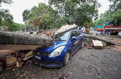 ശക്തമായ കാറ്റിനെ തുടര്‍ന്ന് കോയമ്പത്തൂരില്‍ കാറിനു മേല്‍ മരം വീണപ്പോള്‍-പിടിഐ