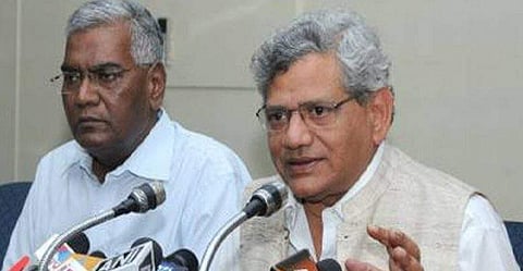 സിപിഎം ജനറല്‍ സെക്രട്ടറി സീതാറാം യെച്ചൂരിയും സിപിഐ ജനറല്‍ സെക്രട്ടറി ഡി രാജയും/ ചിത്രം: പിടിഐ