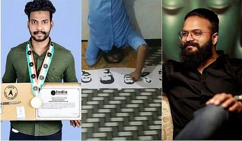 പുരസ്കാരവുമായി ഫൈസൽ, തലകീഴായി ചിത്രം വരക്കുന്നതിന്റെ വിഡിയോയിൽ നിന്ന്, ജയസൂര്യ/ ഇൻസ്റ്റ​ഗ്രാം