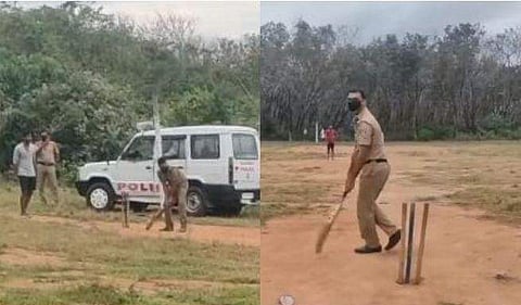 യുവാക്കൾക്കൊപ്പം ക്രിക്കറ്റ് കളിക്കുന്ന എസ്ഐ സ്റ്റെപ്റ്റോ ജോൺ/ വിഡിയോ സ്ക്രീൻഷോട്ട്