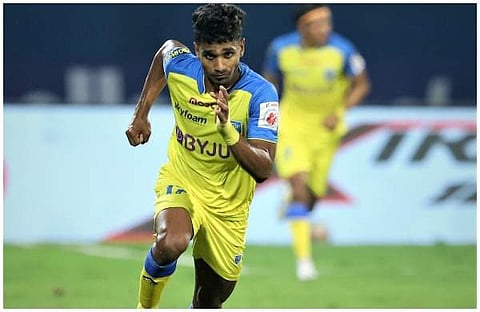 ബ്ലാസ്റ്റേഴ്‌സിന് വേണ്ടി ഗോള്‍ നേടിയ രാഹുല്‍ കെ പി/ ഐഎസ്എല്‍ ട്വിറ്റര്‍