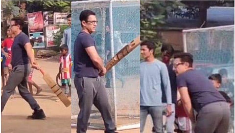 കുട്ടികൾക്കൊപ്പം ക്രിക്കറ്റ് കളിക്കുന്ന ആമിർ ഖാൻ/ വിഡിയോ സ്ക്രീൻഷോട്ട്