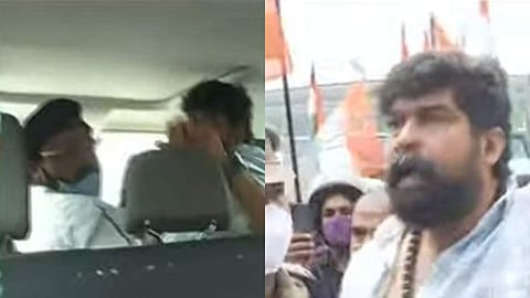 ജോജുവിന്റെ കാറിന്റെ ചില്ല്് തകര്‍ത്തനിലയില്‍, ടെലിവിഷന്‍ ദൃശ്യം