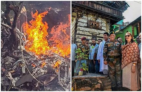 അപകട സ്ഥലത്തെ ചിത്രം,ബിപിന്‍ റാവത്തും ഭാര്യയും/പിടിഐ